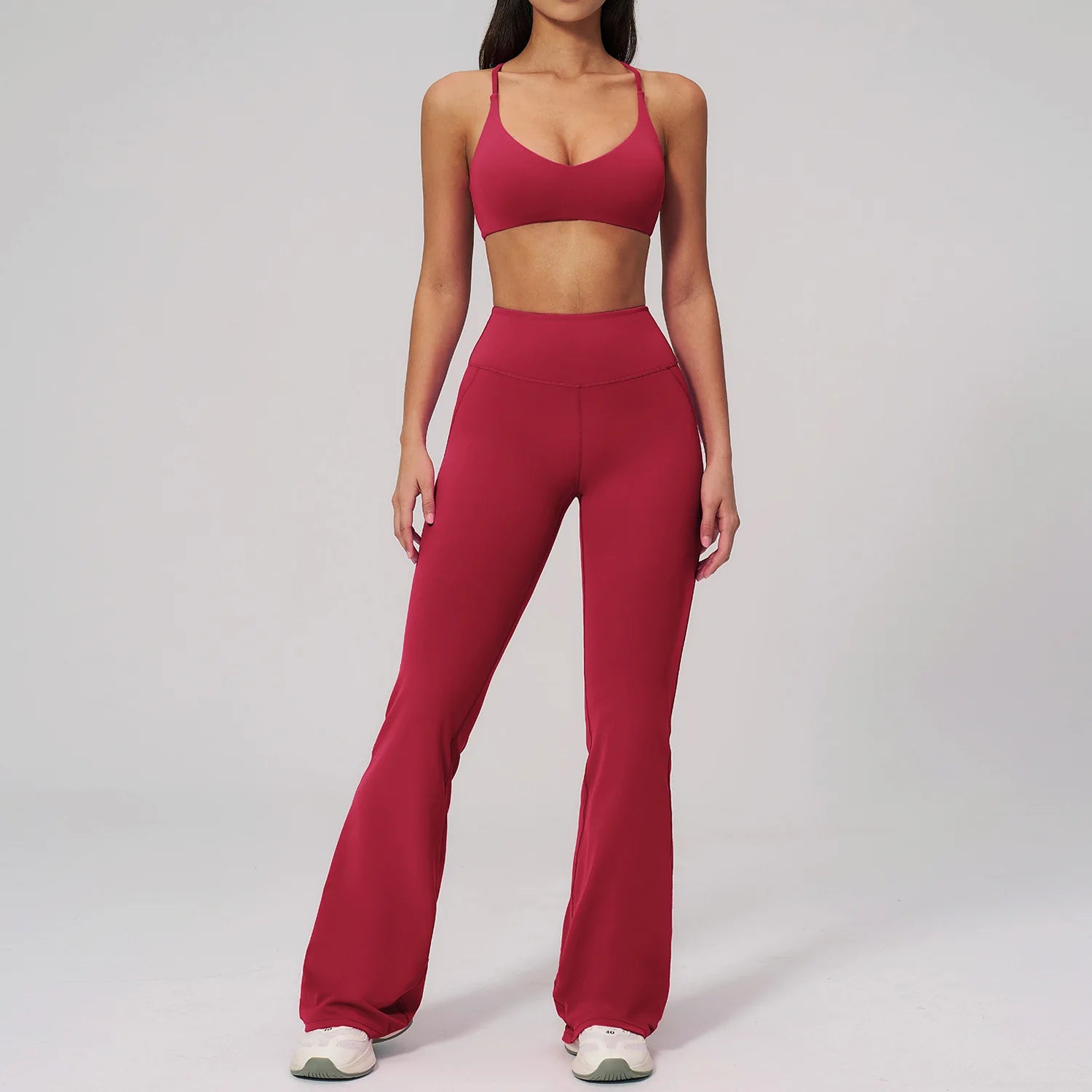 Women's 2-Piece Sports Bra Set Beautiful Back Basic Flare Leg Nude Feel Butt Lifting Customized Logo Gym Fitness Sets
