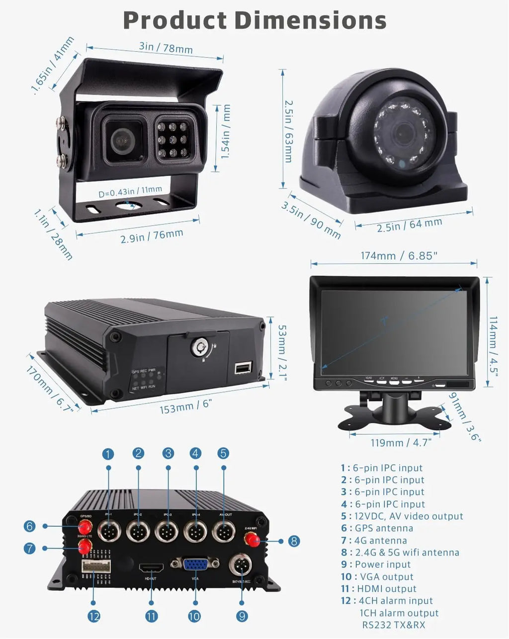 JOINLGO H.264/H.265 4G LTE GPS WiFi NVR 2K 4MP IP Waterproof Camera System Bus/Truck Fleet Management PC/APP Remote Real-time