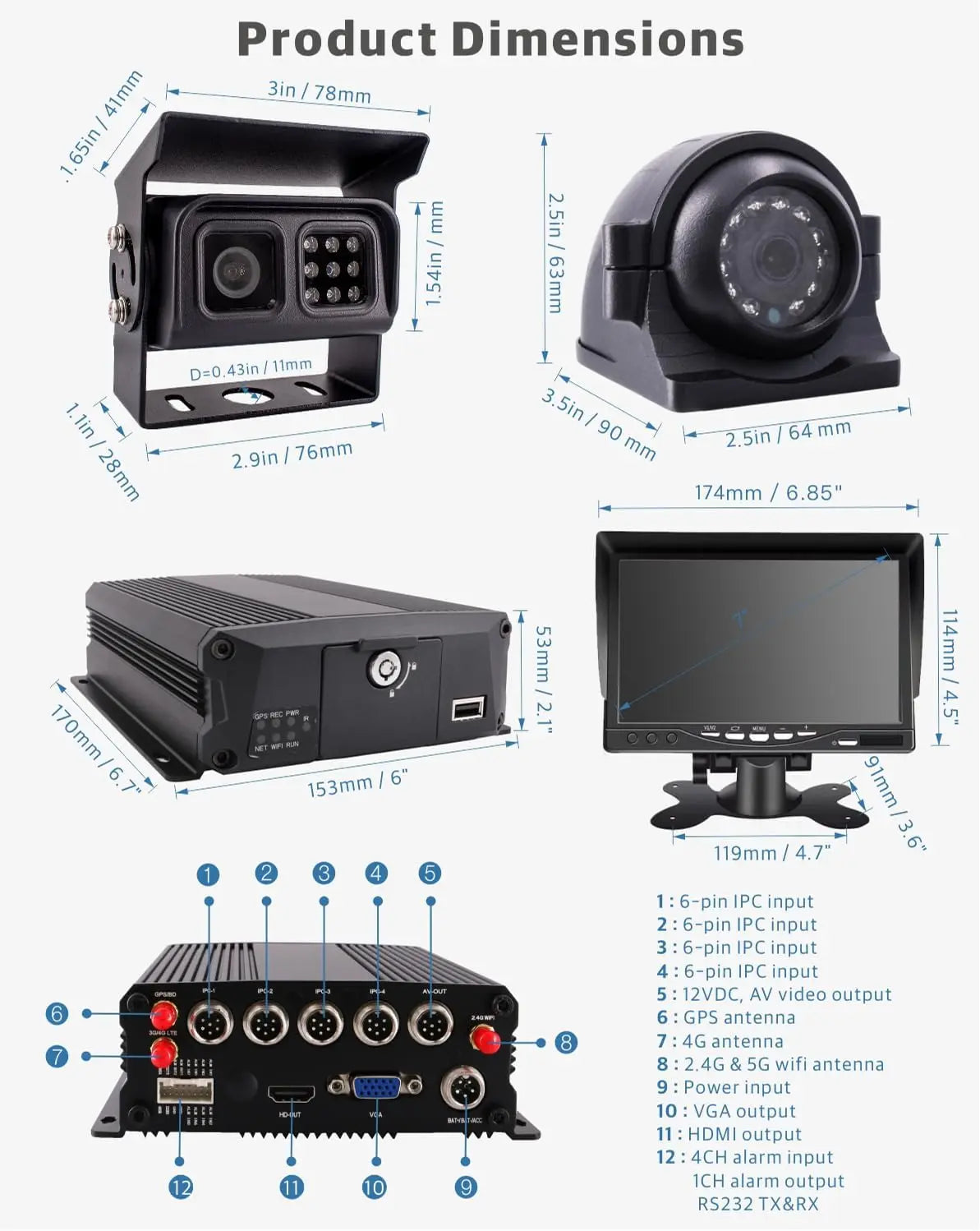 JOINLGO H.264/H.265 4G LTE GPS WiFi NVR 2K 4MP IP Waterproof Camera System Bus/Truck Fleet Management PC/APP Remote Real-time