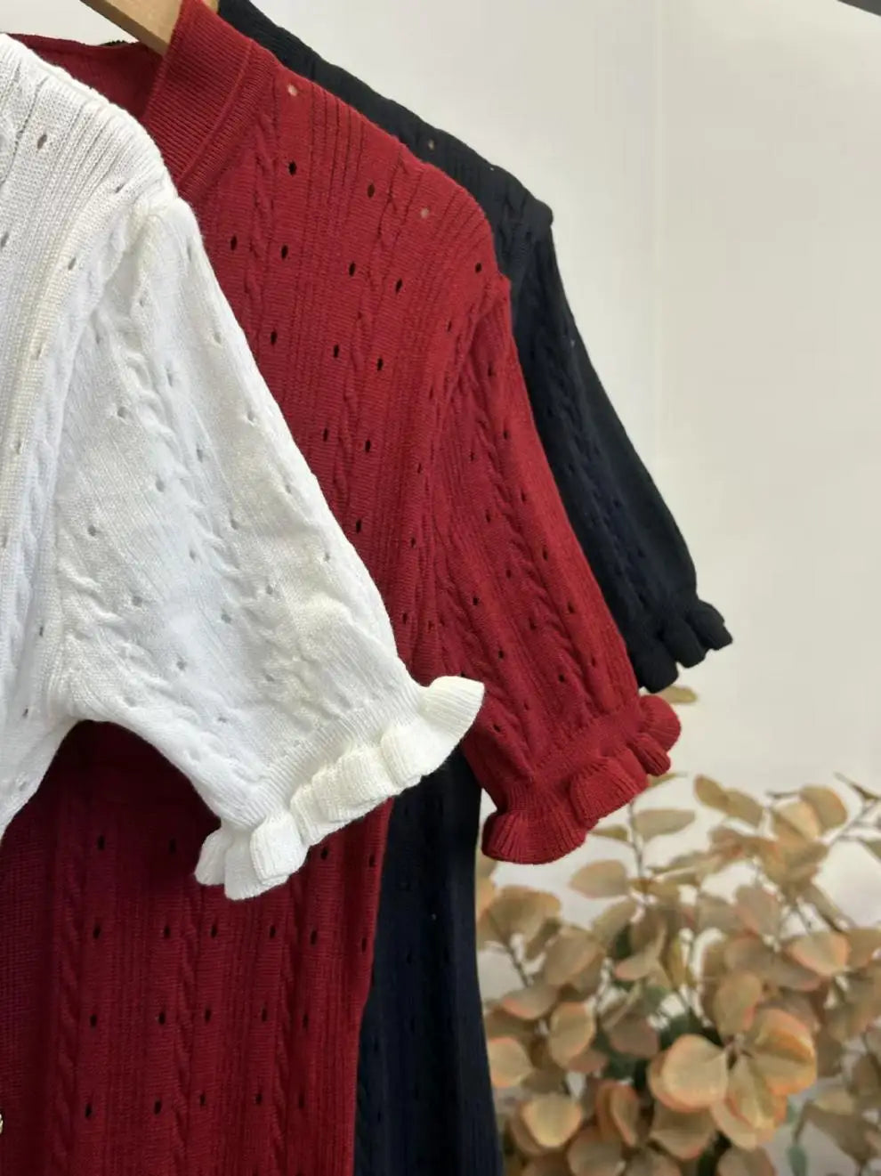 Summer Fashion Hollow Out Single Breasted Short Sleeve Knit Long Sweater Dresses