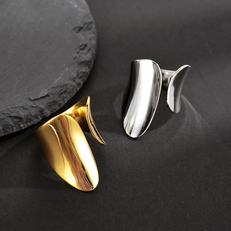 WuQie Classic Irregular 18K Gold Plated Sterling Silver 925 Jewelry Glossy Wide Surface Rings