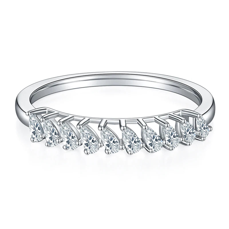 Unique Style Pear Cut Chain Ring Ice Out Jewelry Fancy Design Moissanite Sterling 925 Silver Rings