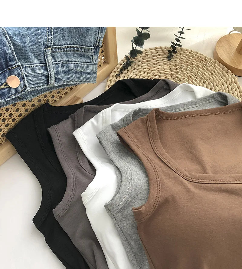 Women 2024 Summer With Chest Pad Square Collar Wide Shoulder Back Heart One Cup to Wear Sexy Inside Vest