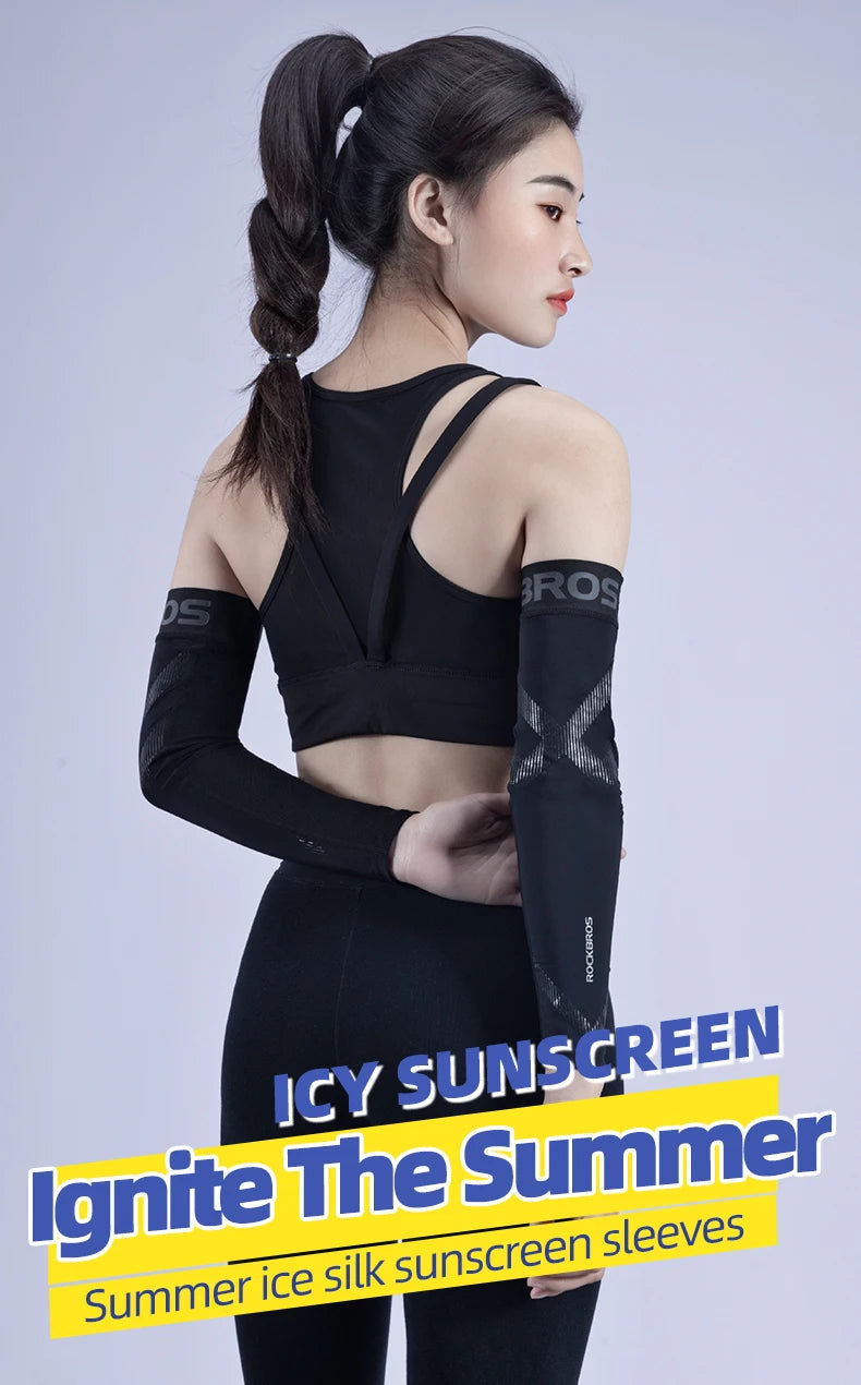 ROCKBROS Ice Silk Cycling Arm Sleeves Breathable Basketball Running Camping Summer Sports Arm Sleeves Bike Bicycle Arm Warmers