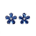 Silver Plated Blue Gemstone Flower Stud Earrings For Women Party Fashion Jewelry Alloy Earring With Claw Setting