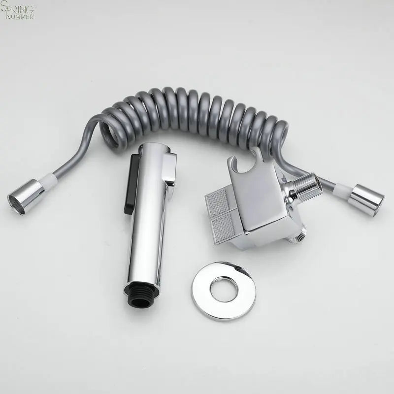 Classic Brass Dual Handle Chrome Handheld Soft Spray Bidet Shower Sprayer Tap Set Rain/Massage/Jet Patterns for Bathroom Use