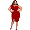 European and American Fashion Casual Ruffled Split Shoulder Sleeve Bag Hip Split Plus Size Dress