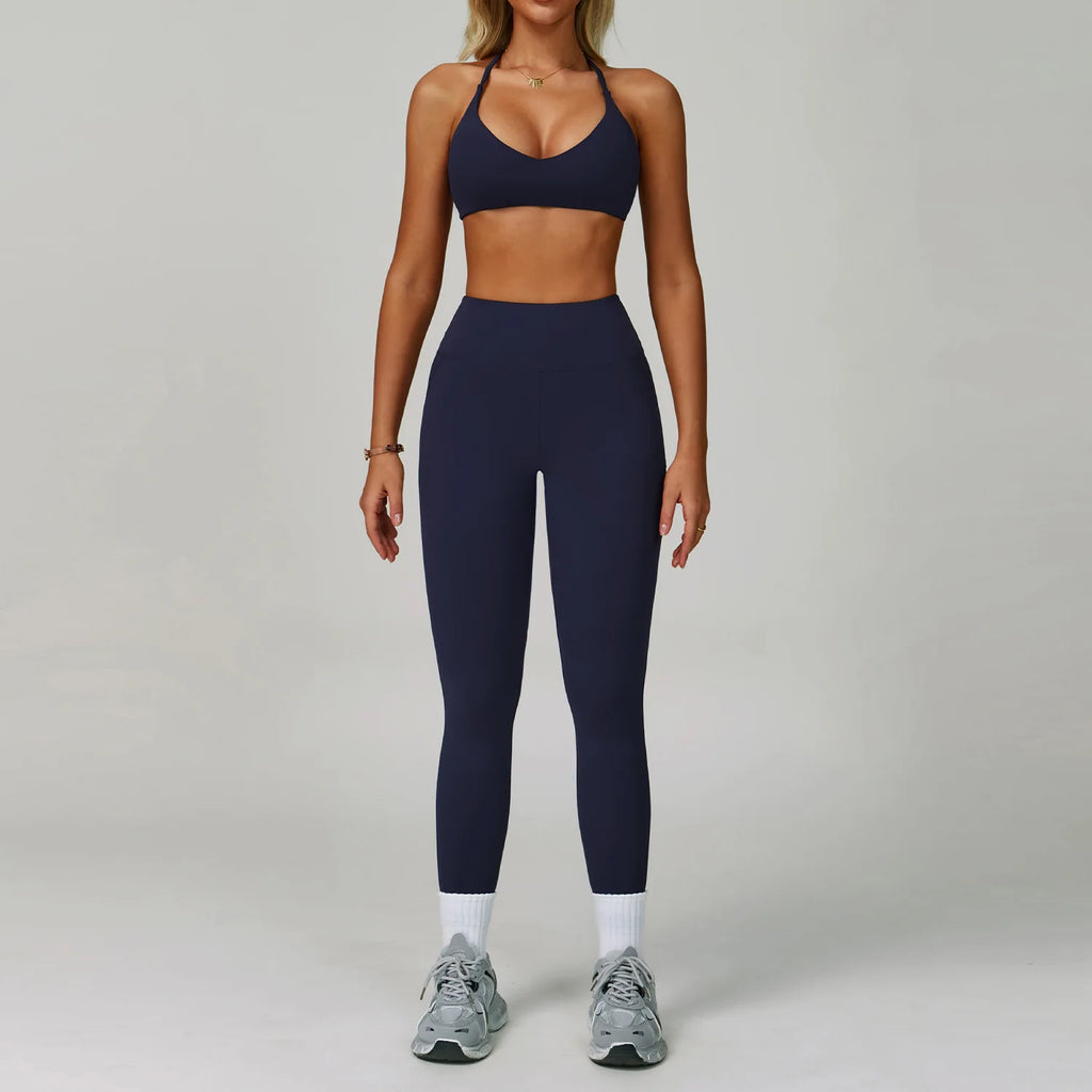 Women's 2-Piece Sports Bra Set Beautiful Back Basic Flare Leg Nude Feel Butt Lifting Customized Logo Gym Fitness Sets