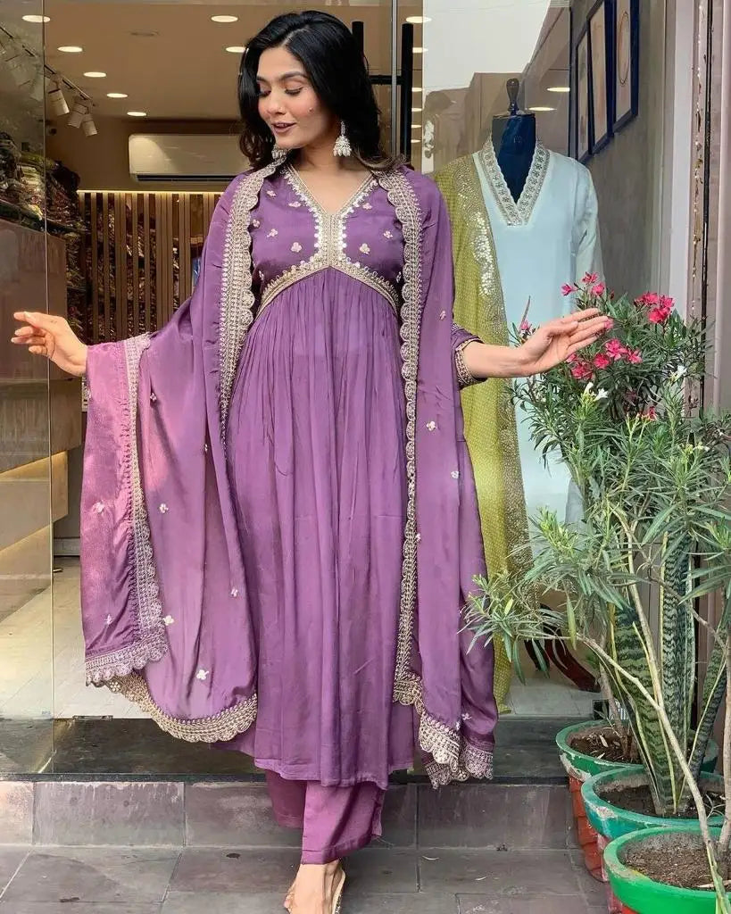Faux Georgette Embroidered Gown Dupatta Set New Indian Designer Gown for Women and Girls Festive Partywear Readymade Stitched