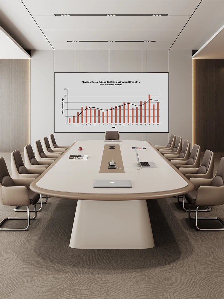Modern White Wood Conference Table with Adjustable Height-Large Office Furniture for Commercial Use