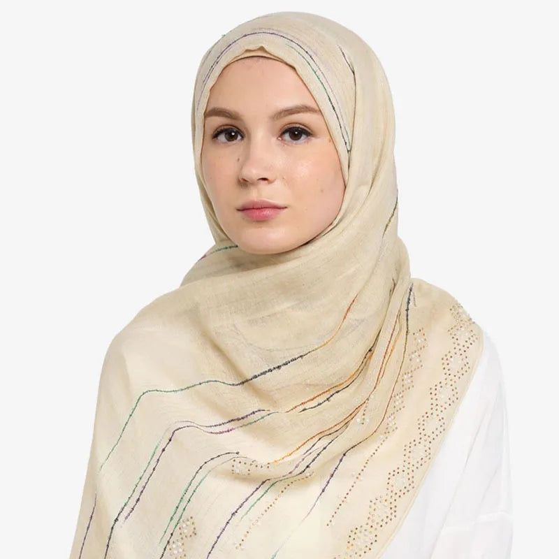 W-New Women's Sequins Glitter Cotton Scarf Hijab Shimmer Muslim Scarves Head Wraps