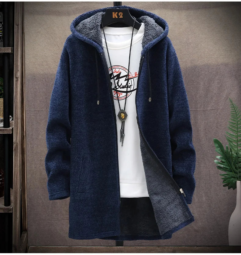 Winter Fleece Cardigan Men Thick Hooded Sweaters Coats Mens Warm Knitted Sweater Jackets Causal Hoodie Cardigan Mens Clothing