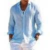Summer Men's Solid Fashion Versatile Shirt Beach Shirts Men Long Sleeved Cardigan Tops Turn Down Collar Slim Fit
