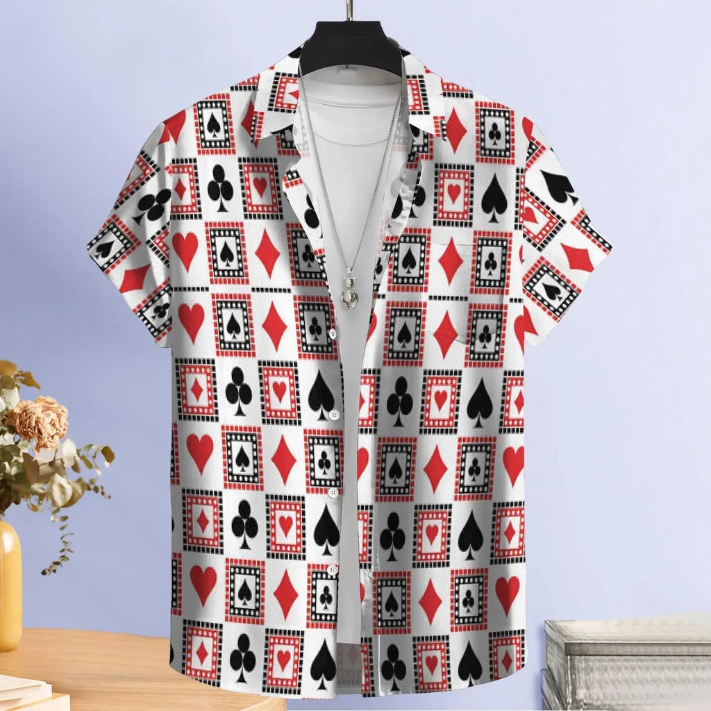 Hawaii Aloha Shirts with Inkjet Printed Poker Card Patterns Men's Shirts Vintage Custom-made Shirts