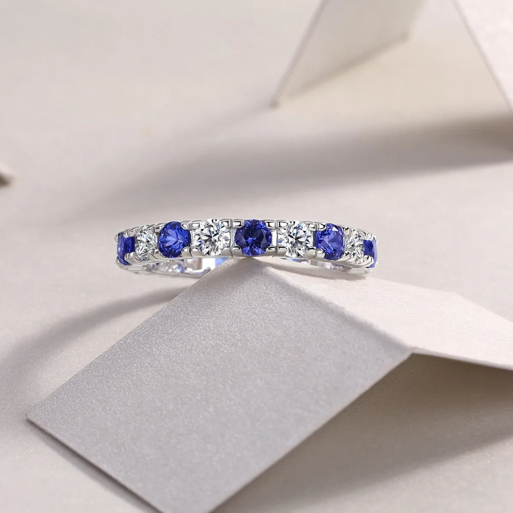 Pass Diamond Tester 3MM Lab Grow Emerald GEM Main Stone Band Solid 925 Silver VVS Moissanite Eternity Band Rings for Women