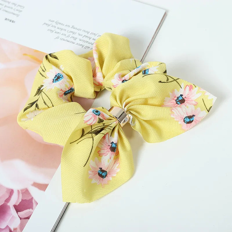 Cute Rabbit Ear Floral Women Hair Accessories Elastic Hair Band Hair Rope For Girls Rubber Band Tie Hair Scrunchies