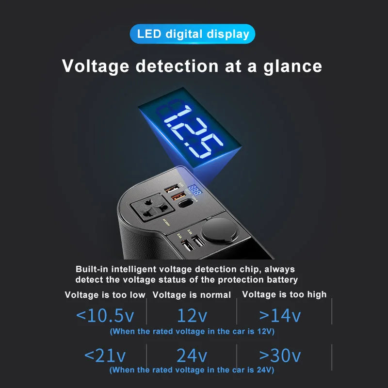 SEAMETAL Car Organizer with 12V/24V to 220V Inverter Seat Crevice Storage Box 4-USB Ports QC3.0 Fast Charging for Smartphone