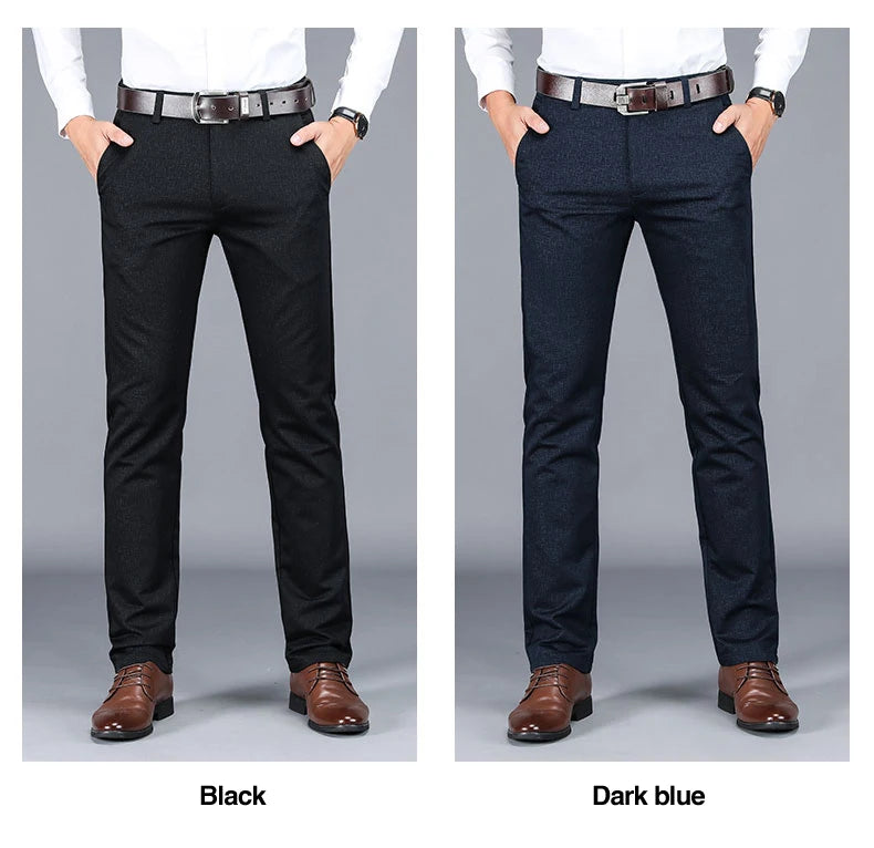 Winter New Men's Warm Casual Pants Business Fashion Fleece Thick Plaid Trousers Office Stretch Pants Male Brand Clothing