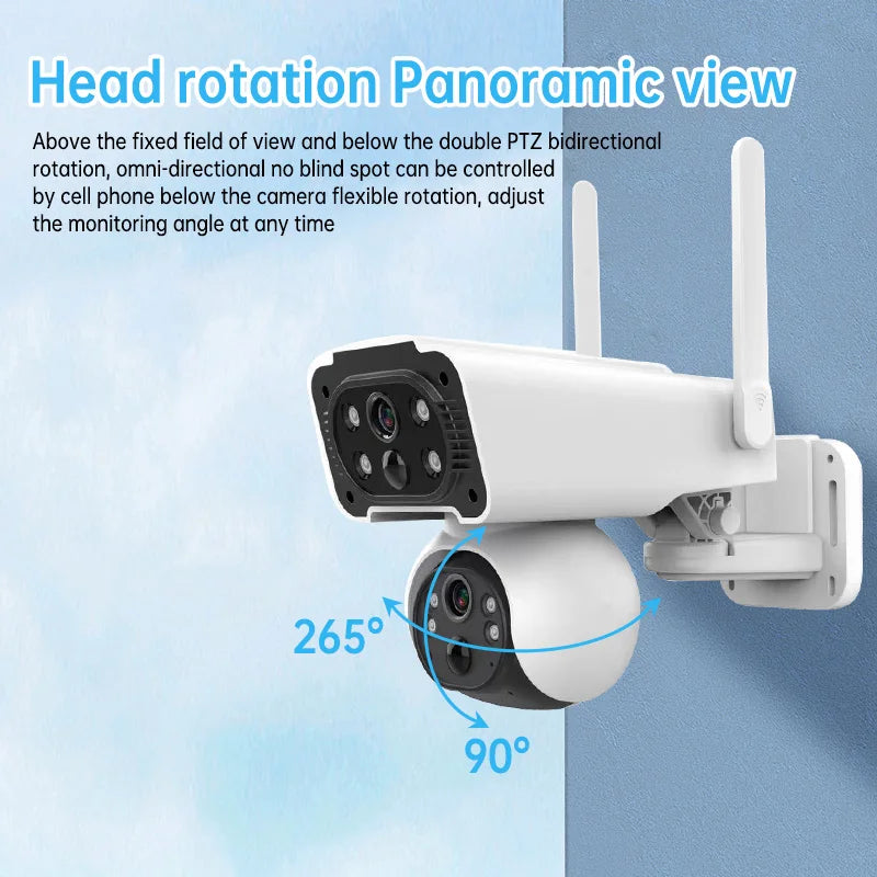 Wistino 4MP Outdoor Dual Lens Wireless Security Cameras Motion Detection Night Vision Full Color Bullet Camera