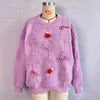 Handmade Pearl Diamond Trims Christmas Sweater Plush New Year Red Pullover Sweaters for Women Towel Embroidery
