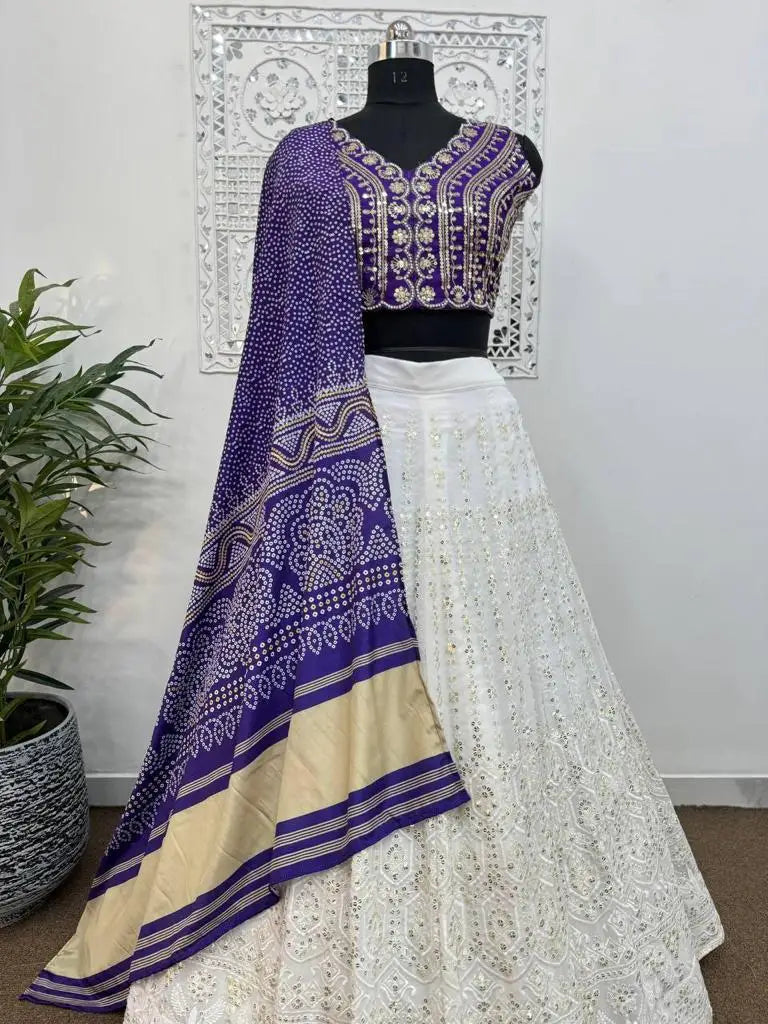 New Designer Faux Georgette Lehenga Choli & Dupatta in Embroidery Sequence Work and Digital Print Traditional Outfit Garba Event