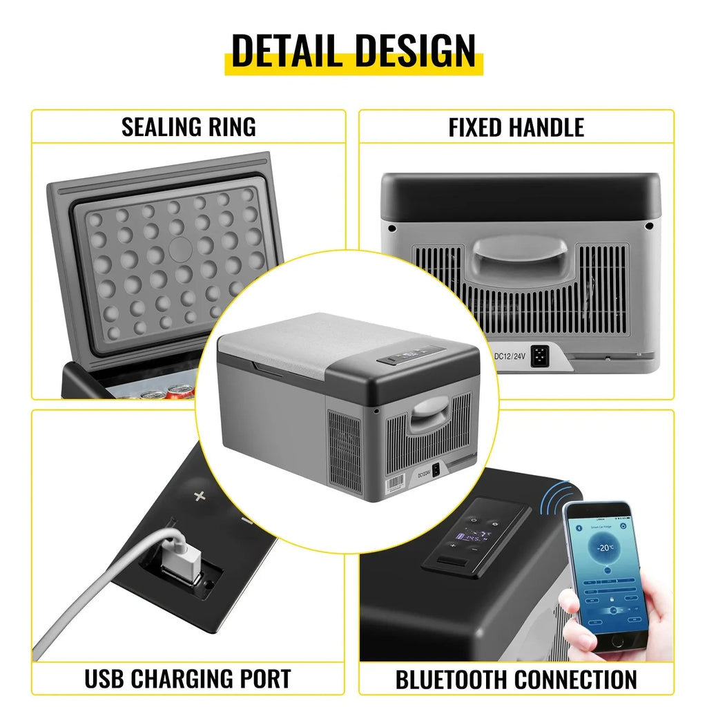 EU Ready Stock Portable Car Freezer, 15L Portable Refrigerator Freezer, Dual Storage Zone Camping Freezer, -4℉~50℉ 12 Volt