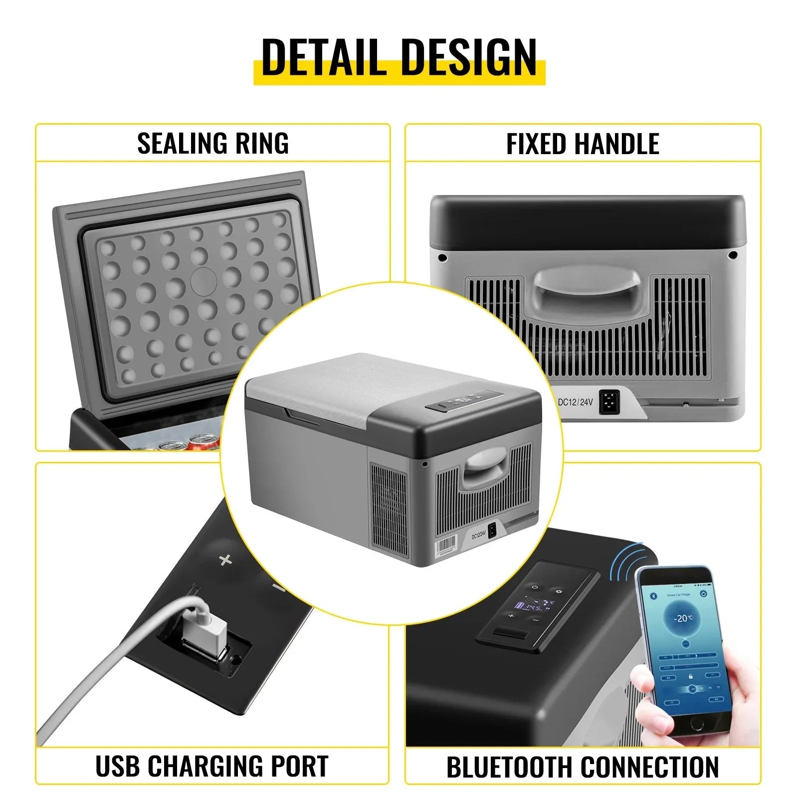 EU Ready Stock Portable Car Freezer, 15L Portable Refrigerator Freezer, Dual Storage Zone Camping Freezer, -4℉~50℉ 12 Volt