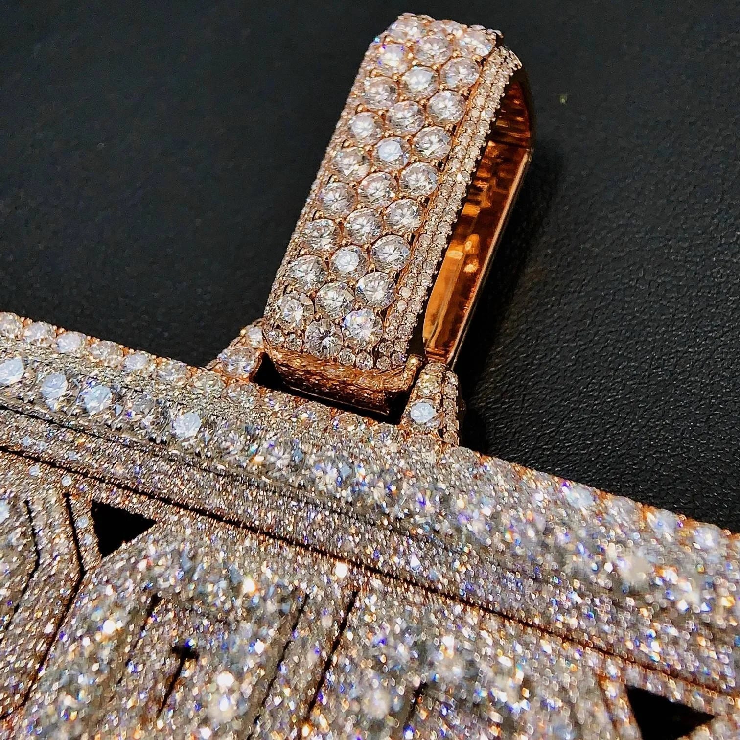 Super Bling Luxury Hip Hop Charm Pendant 925 Sterling Silver Rose Gold Plated VVS Moissanite Iced Drip Jewelry Men's