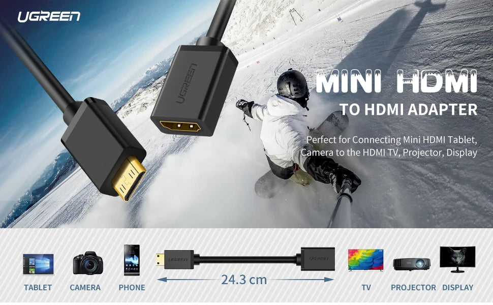 UGREEN Mini HDMI Cable to HDM Adapter Male to Femal Mini HDMI Cable Adapter 4K for Raspberry Pi ZeroW Camcorder Laptop Mini HDMI