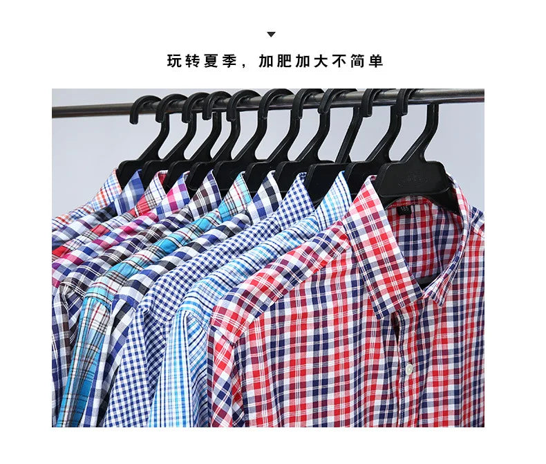 100% Cotton 5XL 6XL 7XL 8XL 12XL Men's Plus Size Shirts Fashion Casual Classic Style Comfortable Plaid Short Sleeve Shirt Male