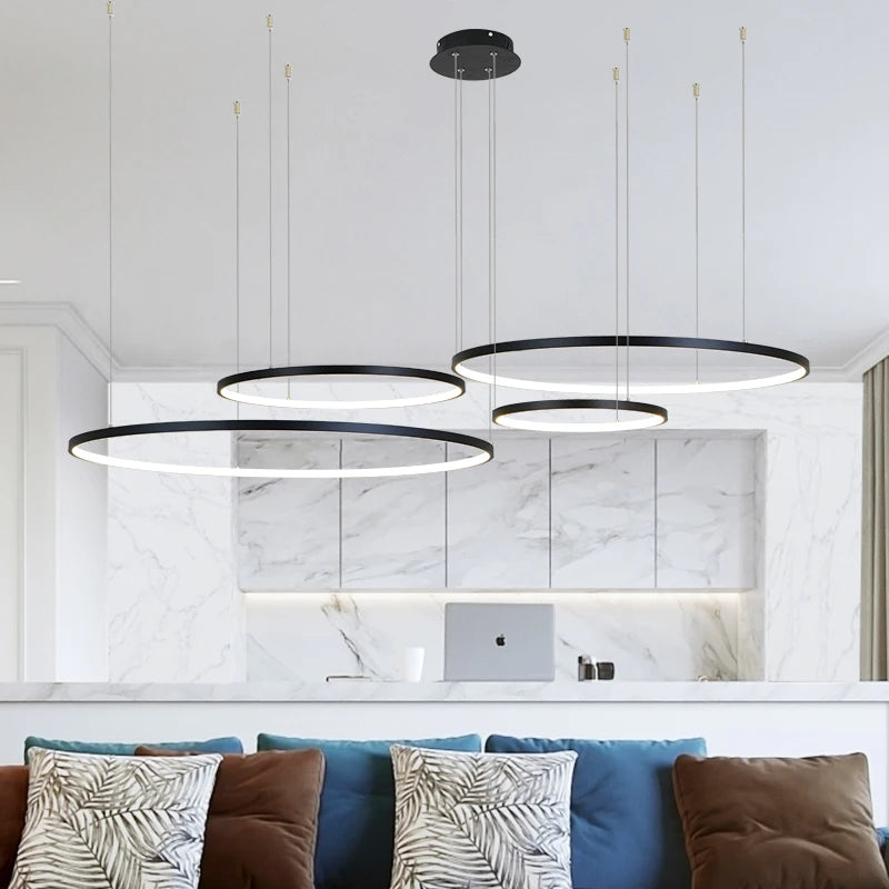 New Modern LED Chandelier for Living Room Bedroom Dining Room Aluminum Ring Indoor Pendant Chandelier Lamp Lighting