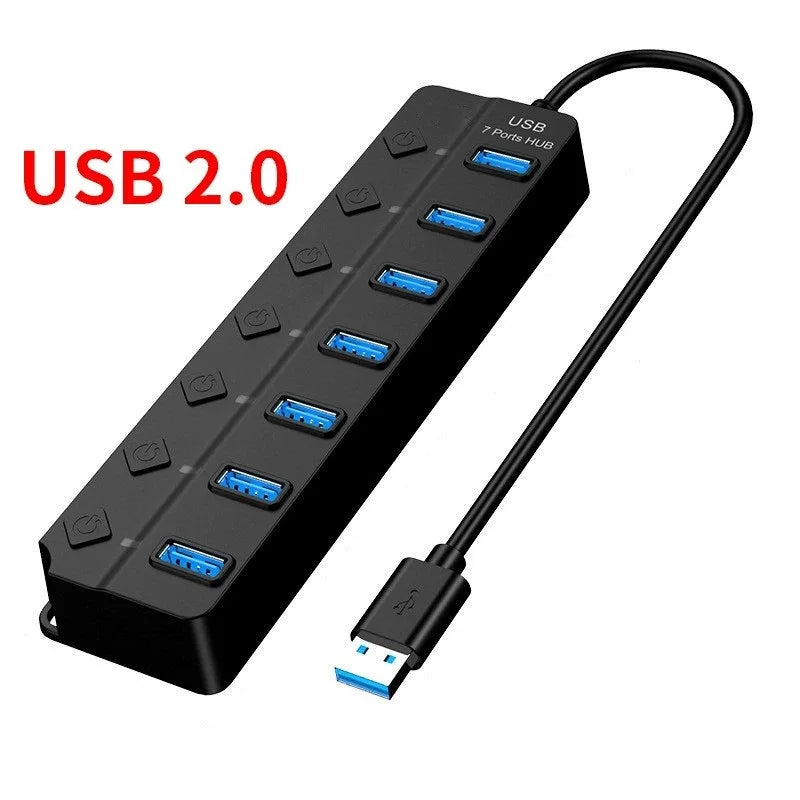 4/7-Port USB 3.0 Hub with LED Indicator Independent Switch Control for Laptop Flash Drive Hard Disk Printer Camera Keyboard