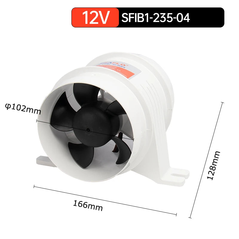 12V/24V 40A  ABS Quiet Air Blower Water Resistant High Air Flow In-Line Blower Marine Bilge Boat Blower Motor Plastic