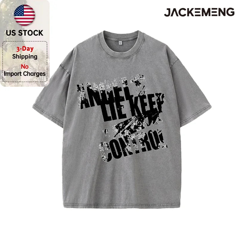 Oversized Washed Retro Gothic Graffiti Streetwear Print T Shirt USA Stock Wholesale Y2K Casual Tee