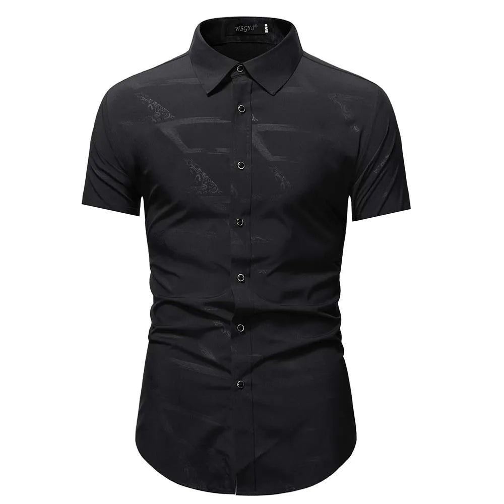 Summer Business Social Chemise Homme Casual Party Short Sleeve Striped Shirt Men Dress Luxury Button Up Fashion Mens Clothes