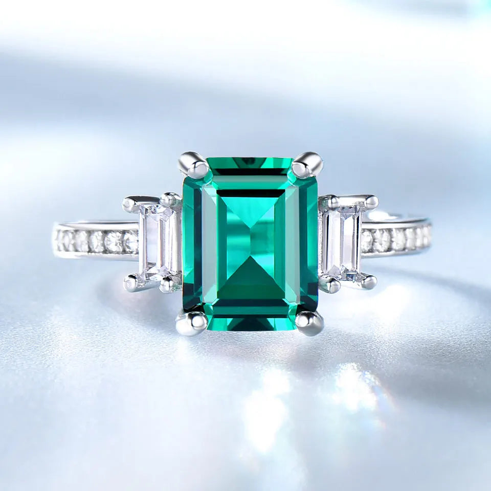 Silver Jewelry Ring With Nepali Stone Handmade Green Emerald Engagement 925 Sterling Silver Jewelry CZ Gemstone Rings for Women