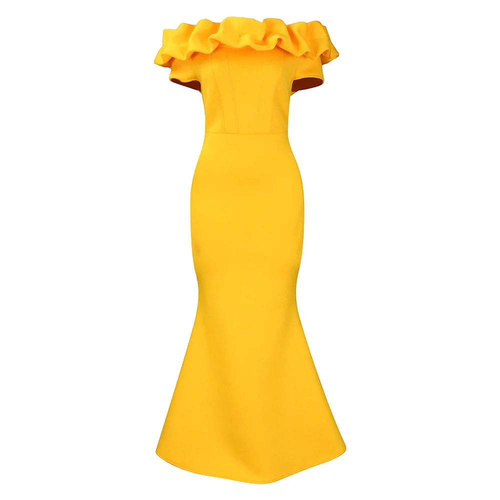 D3192 European and American Cross-border Women's Dress 2023 New Solid Color Fishtail Skirt Wooden Ear Slim Evening Africa Long