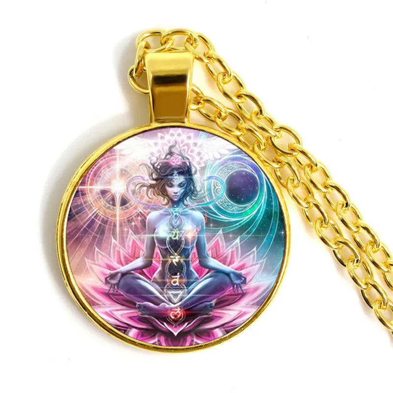 New Arrival 7 Chakra Reiki Healing Necklace Buddha Yoga Meditation Pendant Spiritual Hope Jewelry Chain Statement Necklace Gift