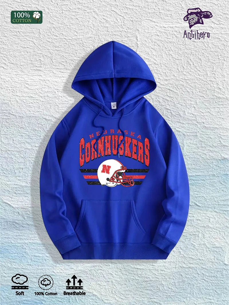 US Local Warehouse: 100% Cotton Retro Nebraska Football Graphic Hoodie, 7 Colors