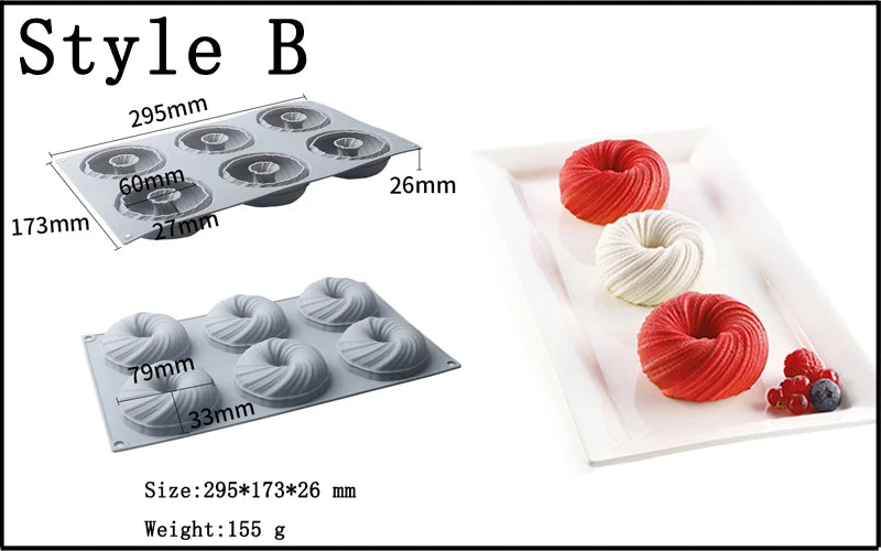 Meibum Spiral Donut French Dessert Silicone Cake Mold Homemade Party Chocolate Mousse Pastry Mould Decorating Tray Baking Tools