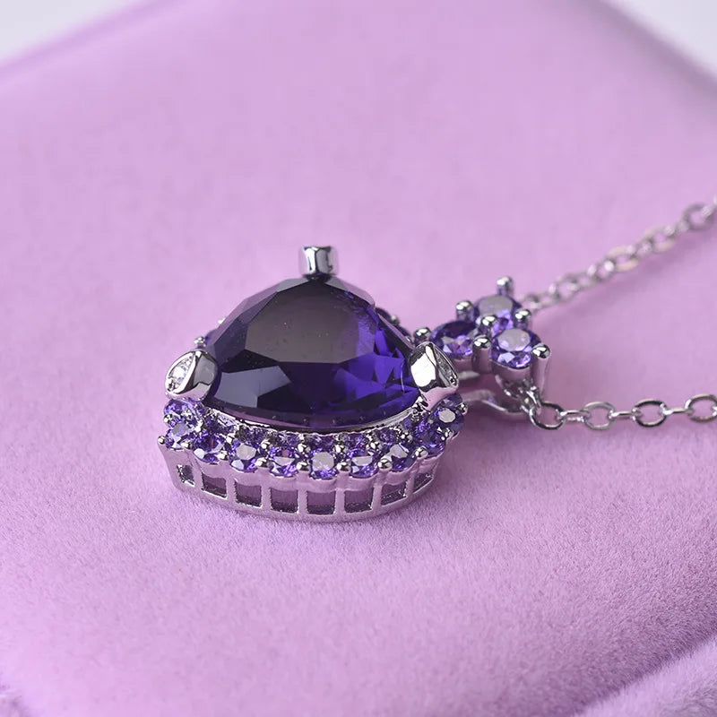 100% 925 Sterling Silver Chain 45cm Necklace Natural Amethyst Topaz Pendant Beautiful Women Gemstone Wedding Bizuteria Pendant