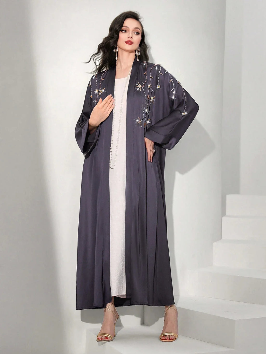 Beaded Elegant Maxi Dresses Dubai Turkish Abaya Women Muslim Dress 2024 Dubai Modest