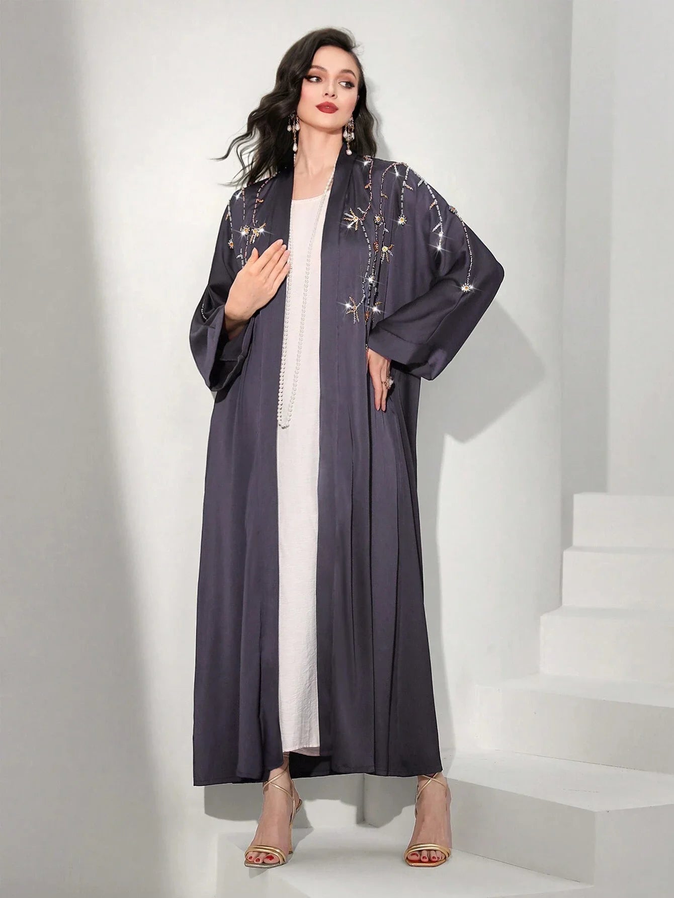Beaded Elegant Maxi Dresses Dubai Turkish Abaya Women Muslim Dress 2024 Dubai Modest