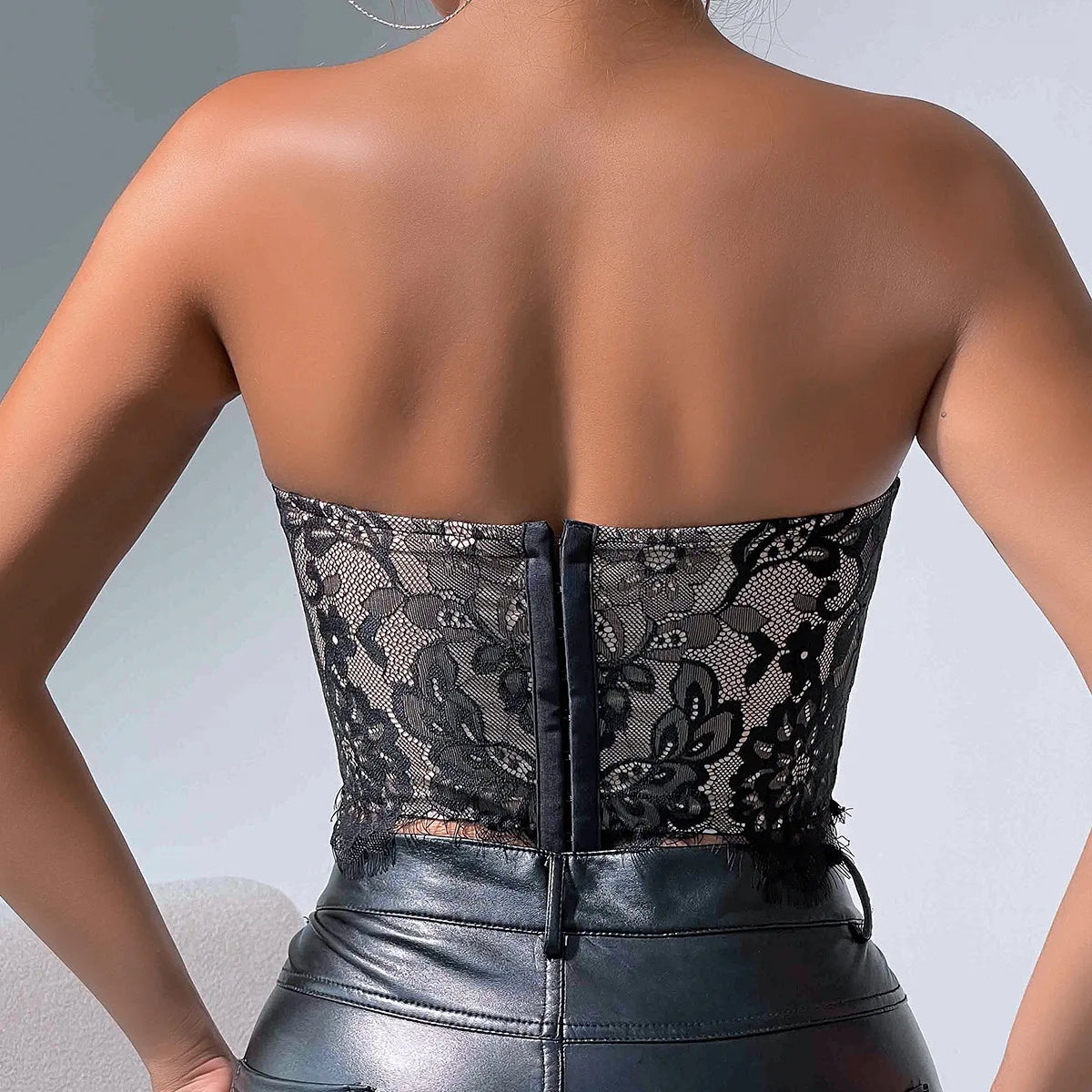 XS-L   European and American Women's Tops Sexy Lace Border Flower High-end Interior Strapless Vest