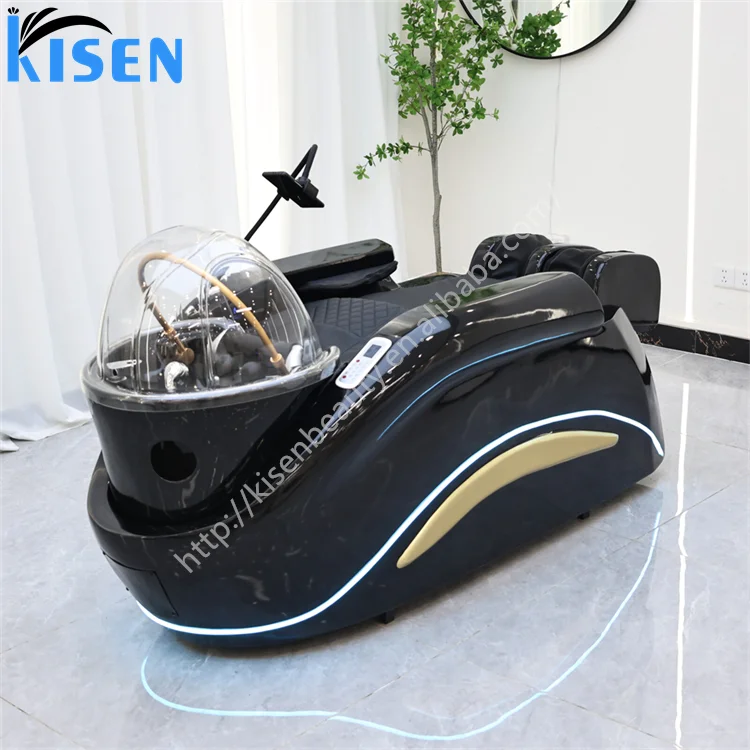 KISEN Luxury Portable Salon Furniture Electric Massage Hair Spa Washing Bed with Water Circulation for Barber Shops