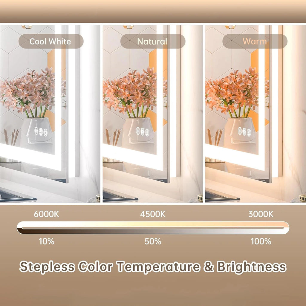 Rectangular Frameless LED Light Anti-Fog Wall Bathroom Vanity Mirror Super Bright Front Light