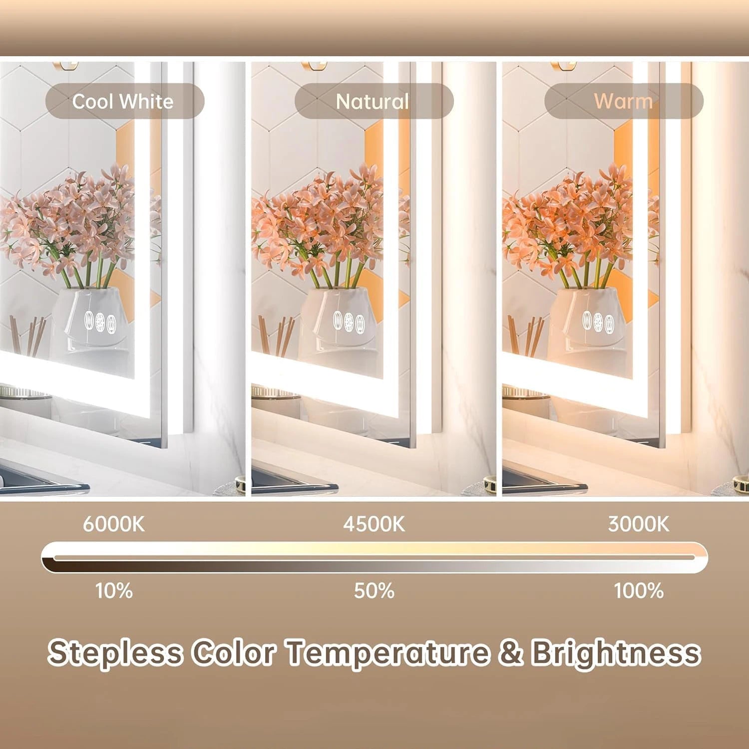 Rectangular Frameless LED Light Anti-Fog Wall Bathroom Vanity Mirror Super Bright Front Light