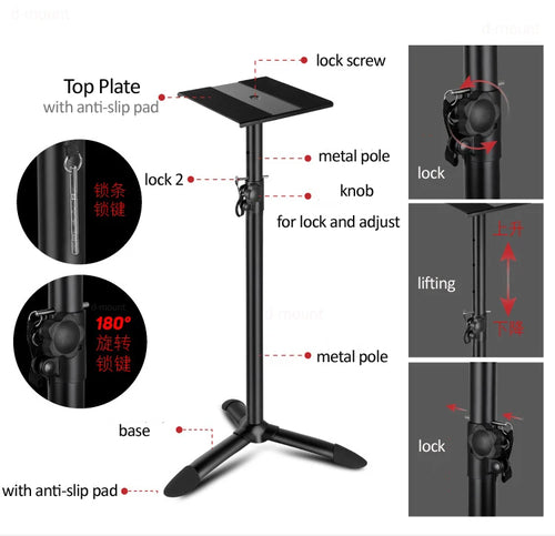 (1 pair=2 Pcs) SF20 68CM 116CM Adjustable Universal Surround Sound Speaker Floor Stand No Hole