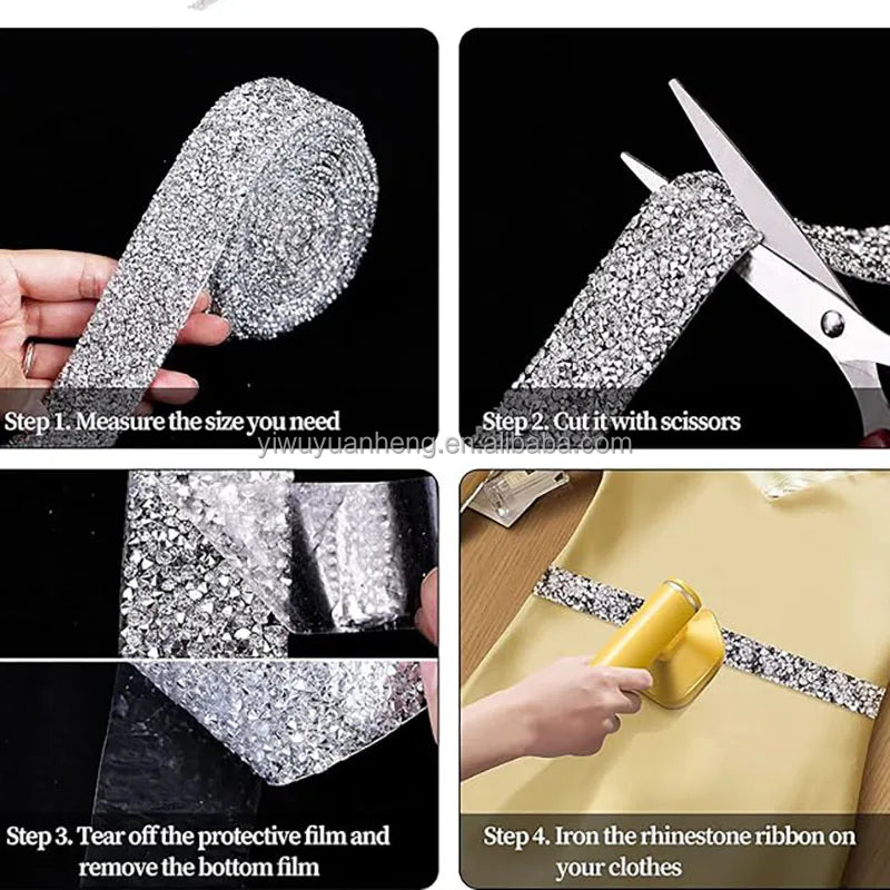 In Stock 5 Yards Rhinestone Ribbon Roll Bling Hotfix Rhinestones Mesh Wrap Sewing Trim for Wedding Party Decor
