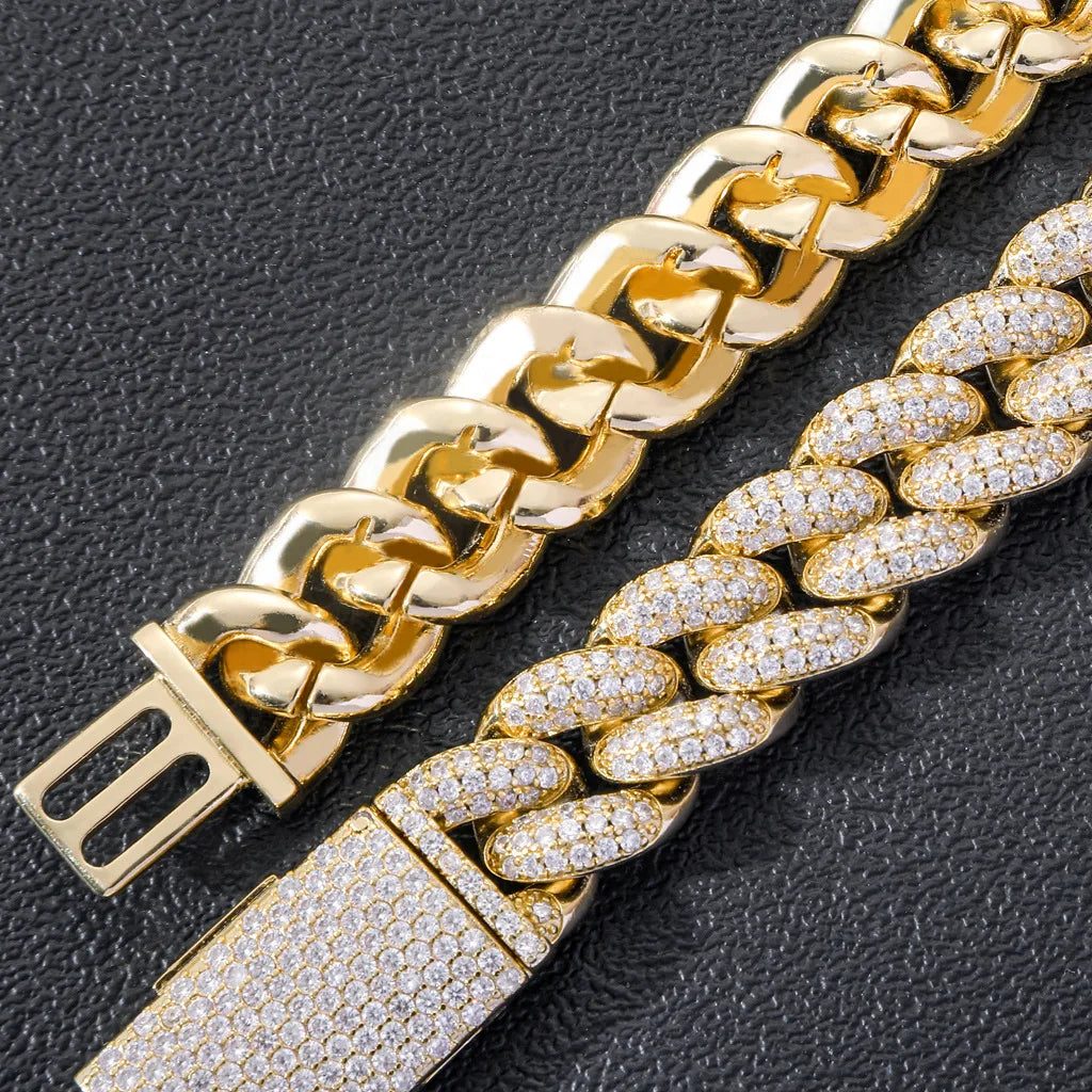 Hip Hop Men's Jewelry 14K Gold Plated 20mm Cuban Bracelet Bling Iced Out Zircon Miami Lock Clasp Cuban Link Chain Bracelet